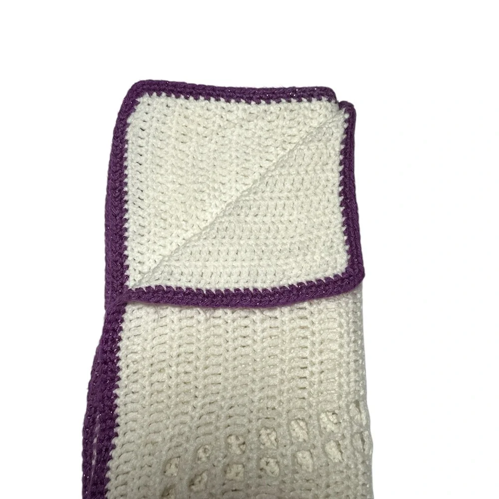Handmade Crochet Blanket White and Purple‎